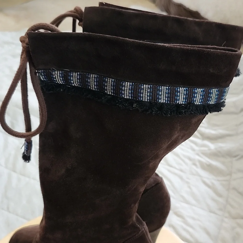 Diane Von Furstenberg Dark Brown Suede Wedge Boots Knee High Womens 10